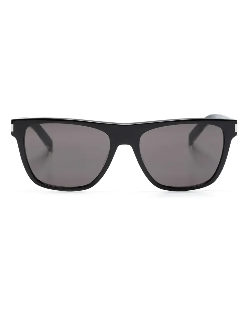 Saint Laurent Eckige Sonnenbrille mit Logo-Gravur - Schwarz Schwarz