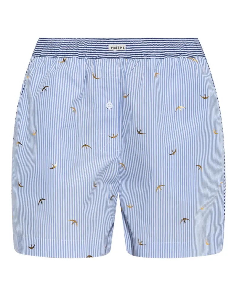MUNTHE Binyamin striped-pattern bird-print shorts - Blau Blau