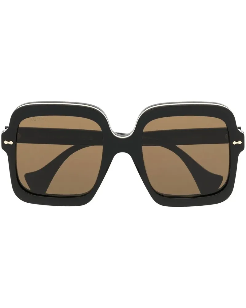 Gucci Eckige Sonnenbrille im Oversized-Look - Schwarz Schwarz