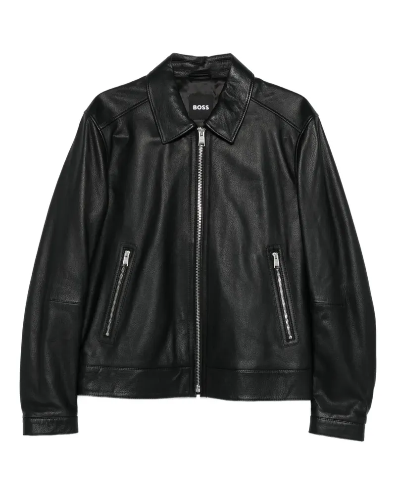 HUGO BOSS Klassische Lederjacke - Schwarz Schwarz