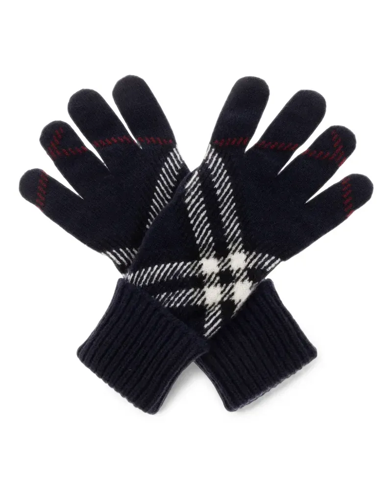 Burberry Check Handschuhe aus Kaschmirgemisch - Blau Blau