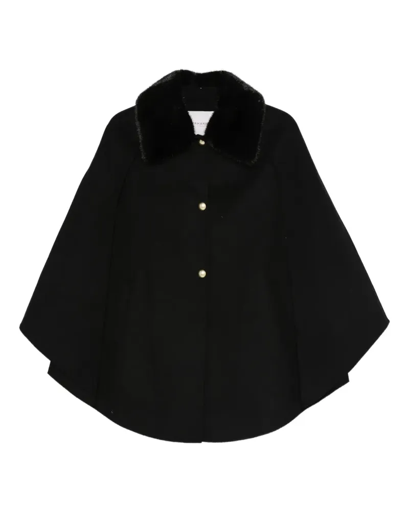 Ermanno Scervino Geknöpfter Cape-Mantel mit Kragen aus Faux Fur - Schwarz Schwarz
