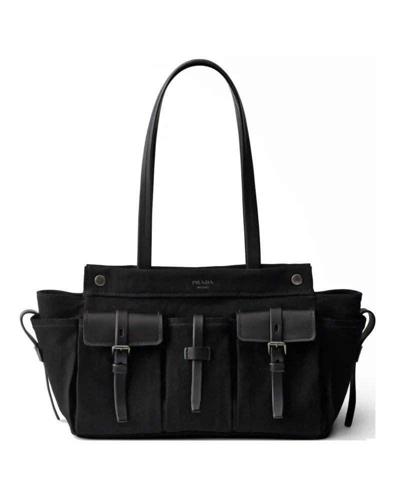 Prada Route large canvas and leather tote bag - Schwarz Schwarz
