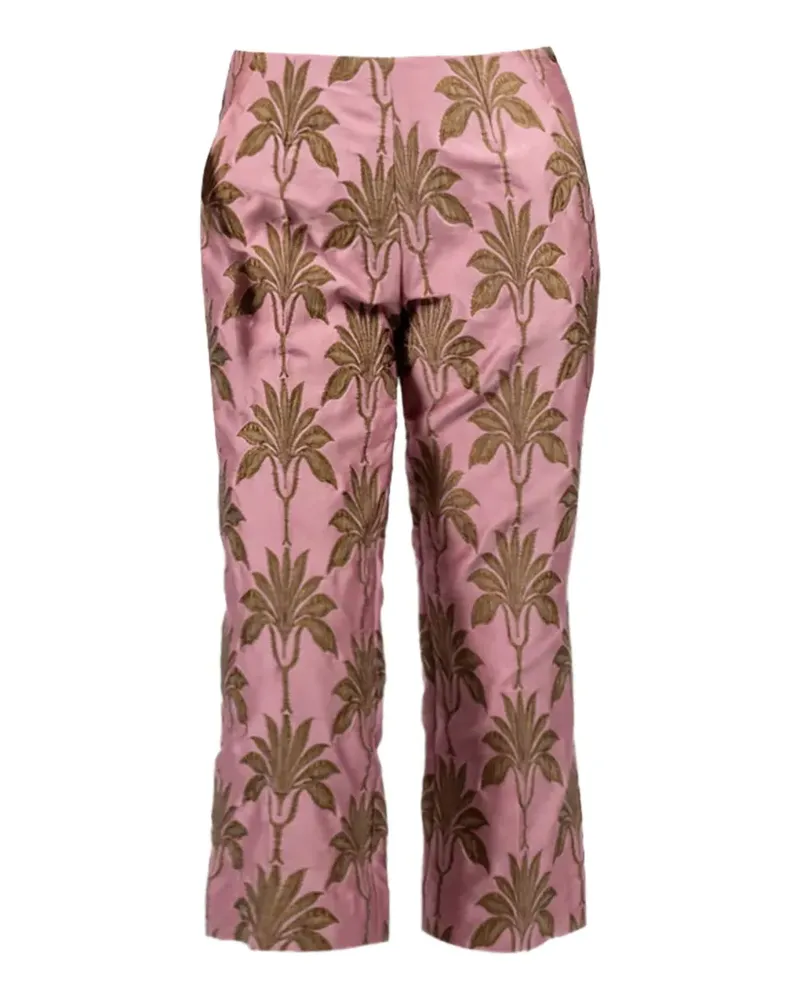 ODEEH Jacquard-Hose mit Blattmuster - Rosa Rosa