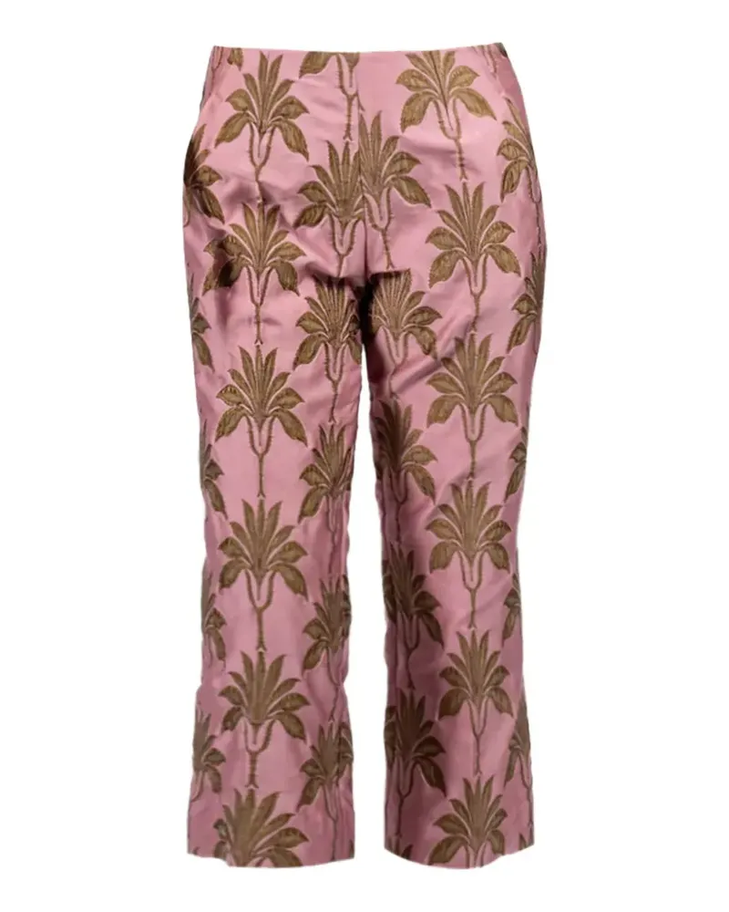 ODEEH leaf-patterned jacquard trousers - Rosa Rosa