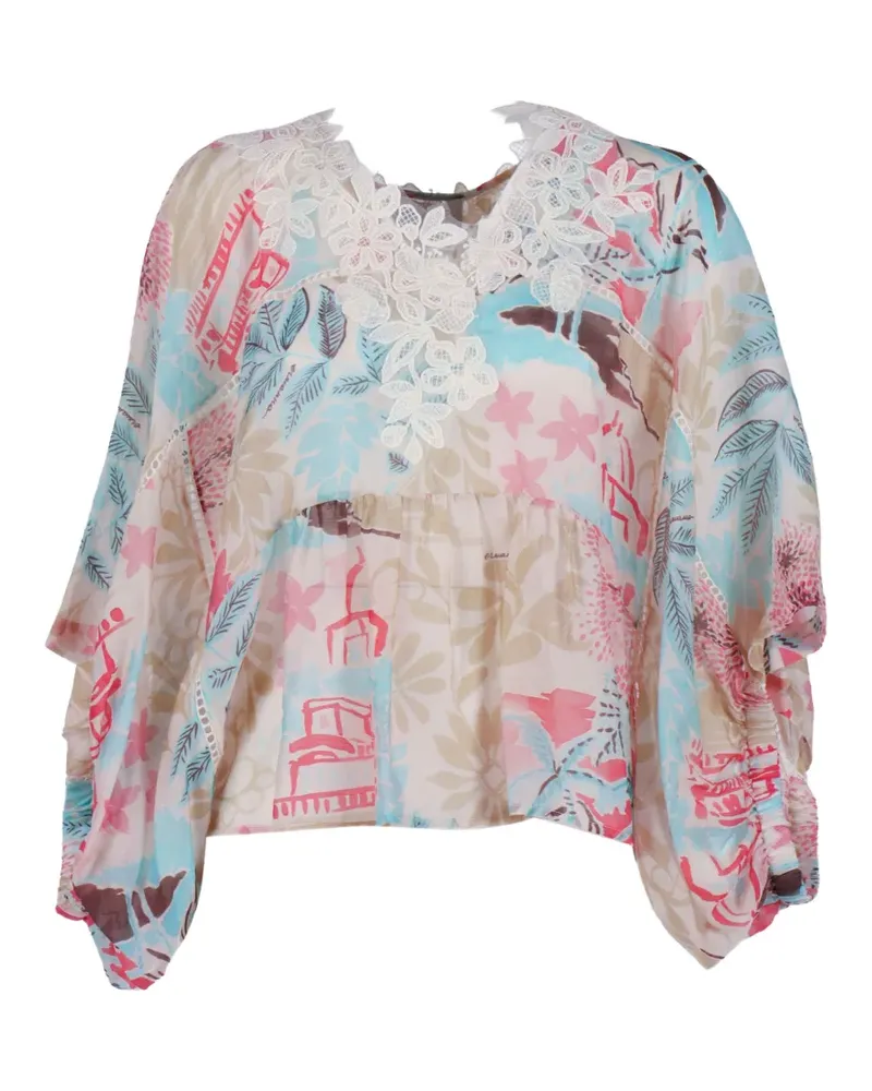 Ermanno Scervino lace-trim floral-print blouse - Nude Nude