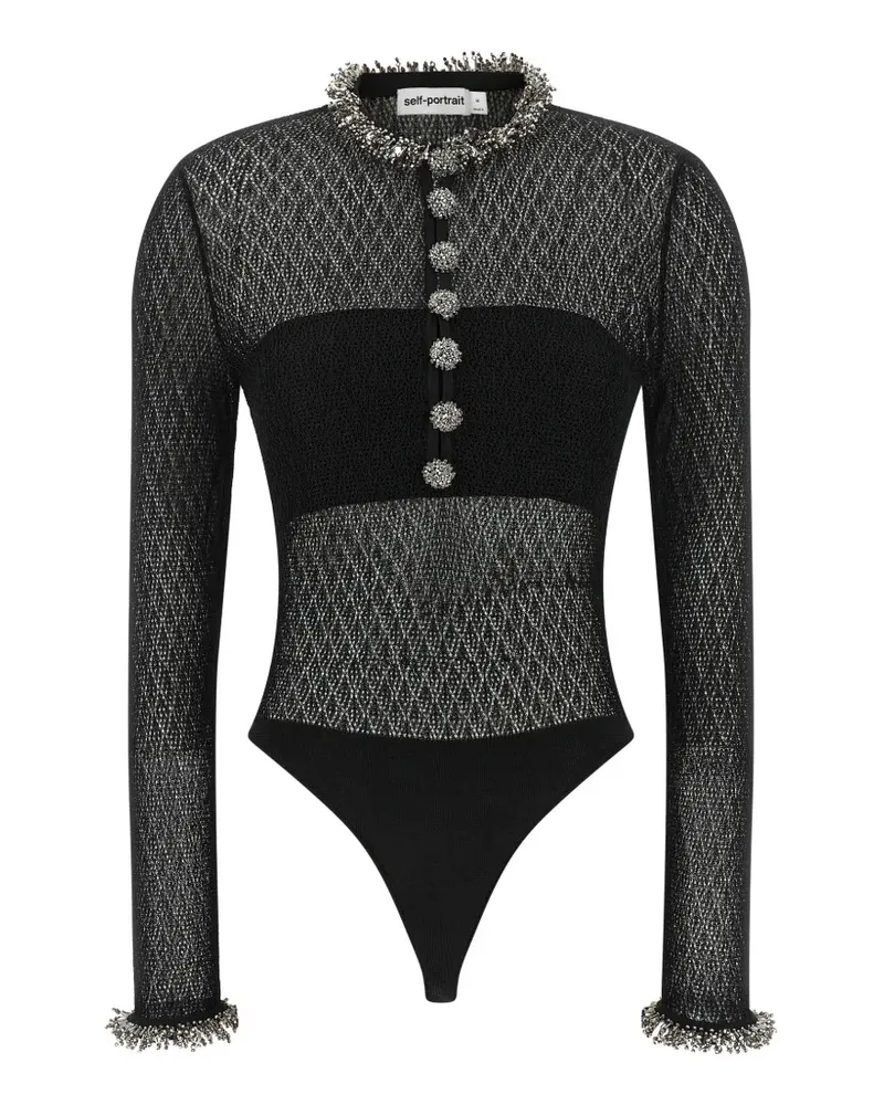 Self-Portrait crystal-embellished pointelle bodysuit - Schwarz Schwarz