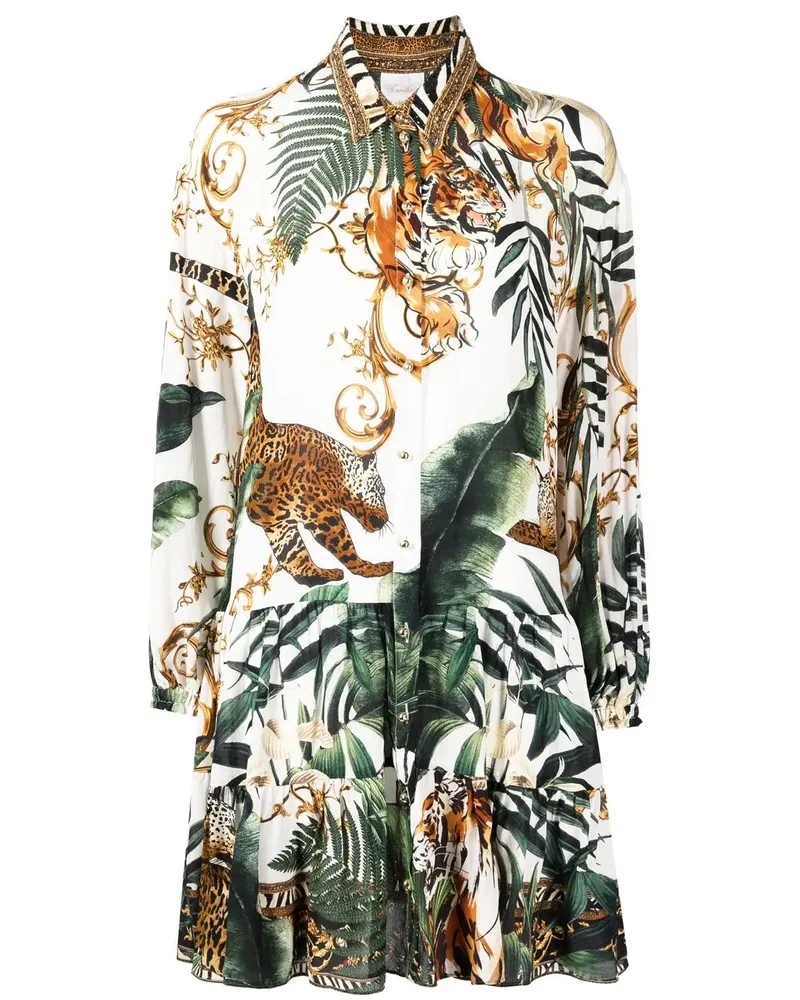 Camilla Hemdkleid mit Tiger-Print - Weiß Weiß