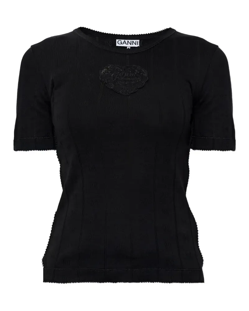 Ganni heart-patch T-shirt - Schwarz Schwarz