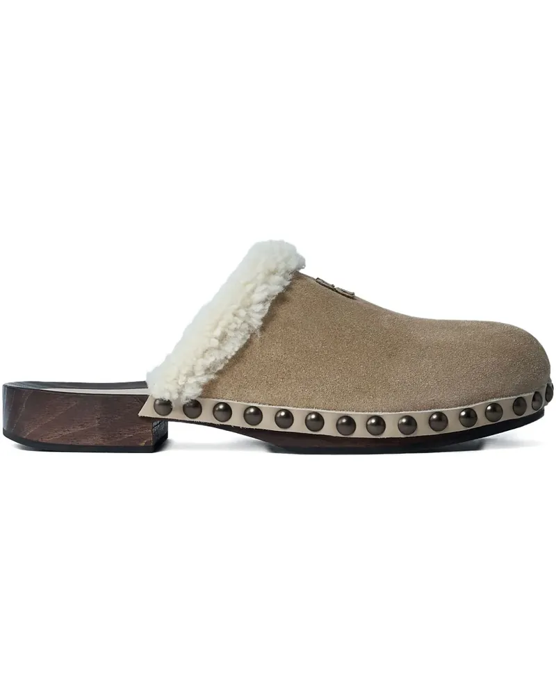 Miu Miu shearling-trimmed clogs - Nude Nude