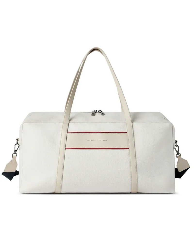 Brunello Cucinelli cotton and linen canvas bag with logo - Nude Nude