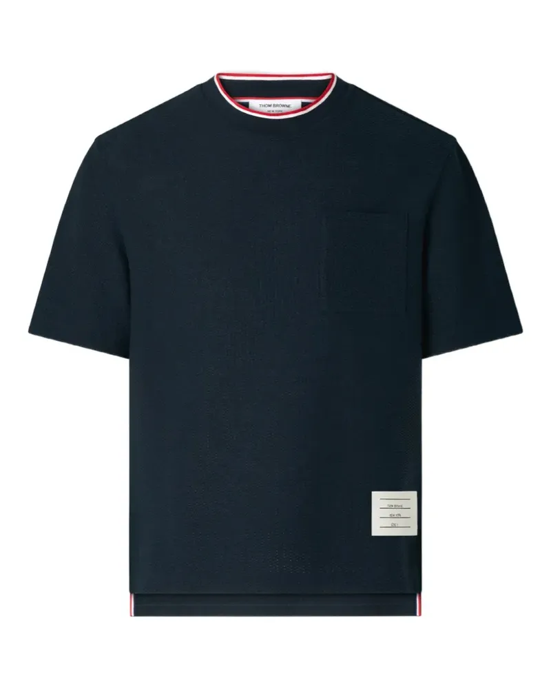 Thom Browne Strukturiertes T-Shirt mit Brusttasche - Blau Blau