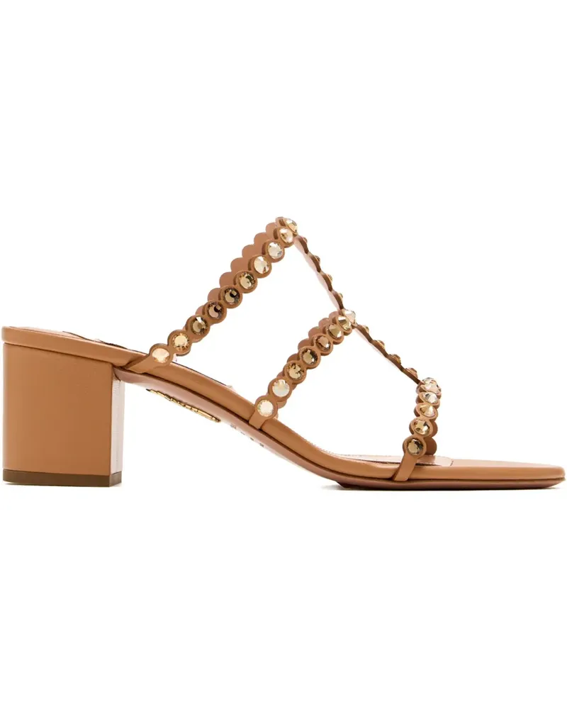 Aquazzura Tequila Sandalen mit kristallverziertem Blockabsatz 50mm - Braun Braun