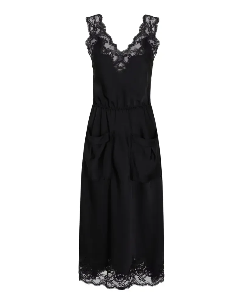 Paco Rabanne midi dress in black silk satin with lace detailing - Schwarz Schwarz