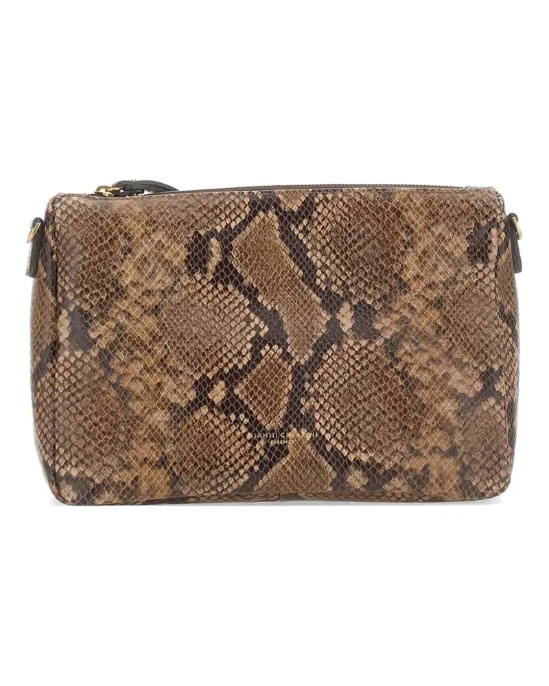 Gianni Chiarini Nora snake-print leather clutch bag - Braun Braun