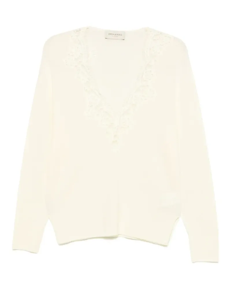 Ermanno Scervino Sweatshirt mit V-Ausschnitt - Weiß Weiß
