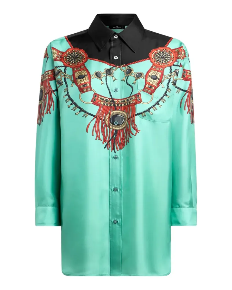 Etro Seidenhemd mit Schmuck-Print - Grün Grün