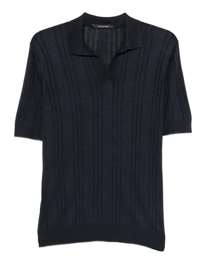 Tagliatore Geripptes T-Shirt mit V-Ausschnitt - Blau Blau