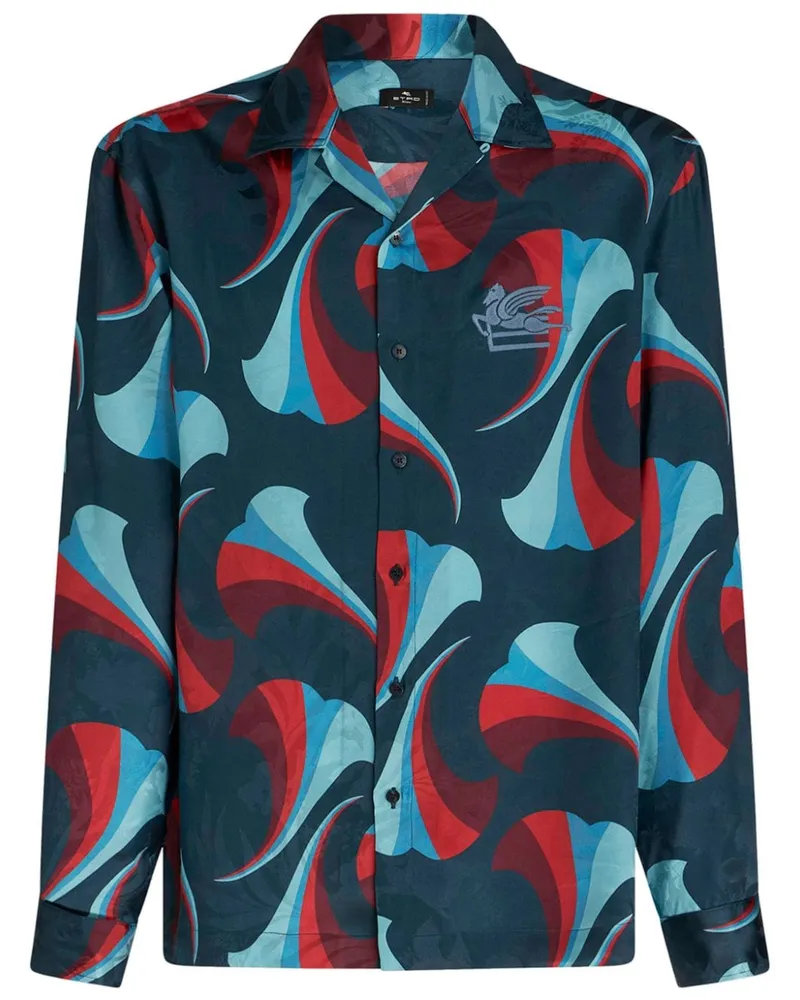 Etro Bowlinghemd aus Seide mit Print - Blau Blau