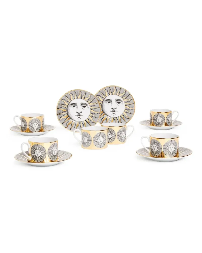 Fornasetti Set aus sechs 'Sole' Teetassen - Gelb Gelb