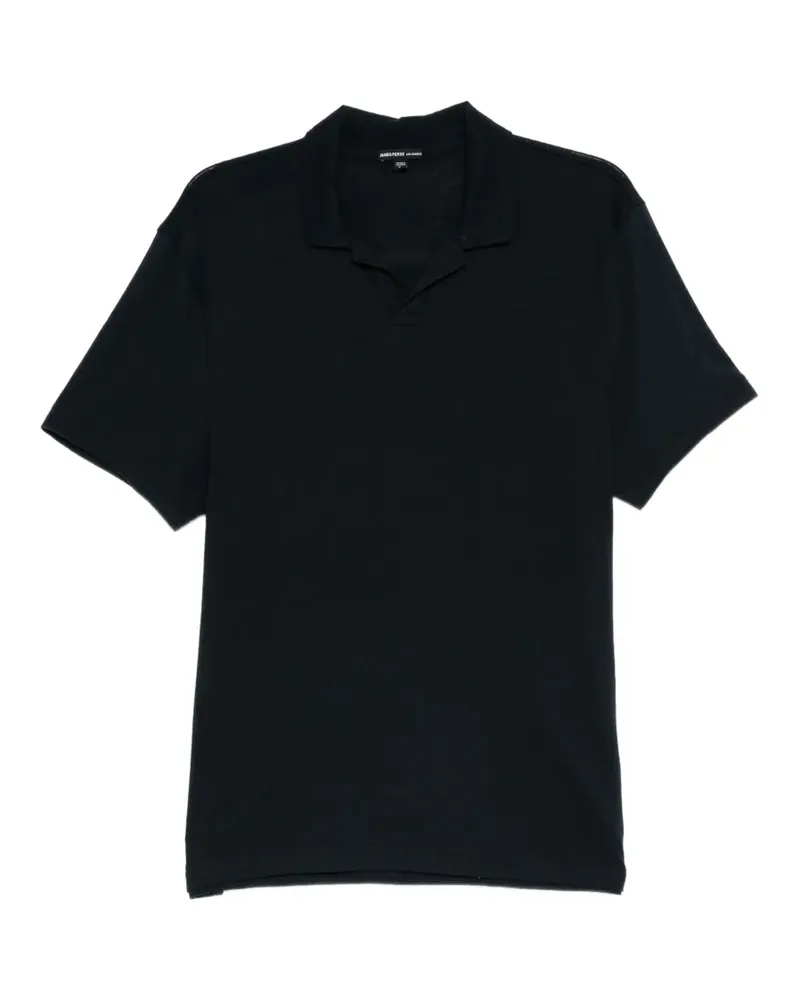 James Perse Kurzärmeliges Poloshirt mit offenem Kragen - Blau Blau