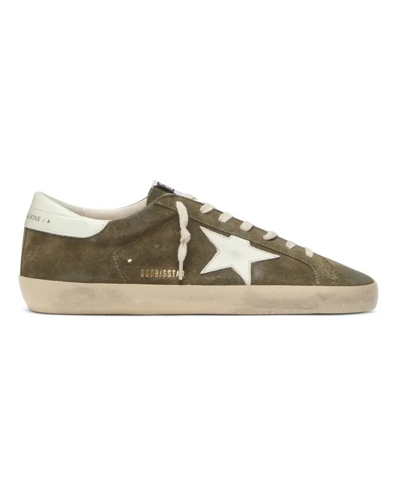 Golden Goose Super-Star Sneakers aus olivgrünem Wildleder mit weißem Leder-Stern Grün