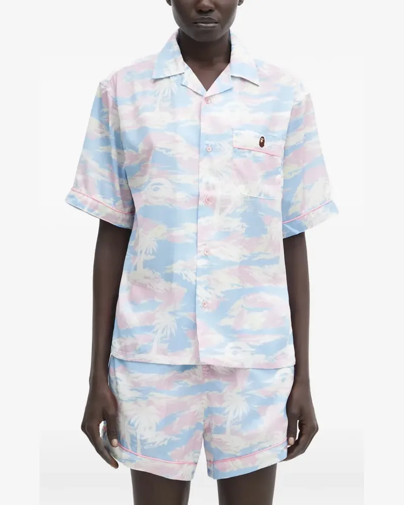 BAPE short-sleeve pocket patterned shirt - Blau Blau