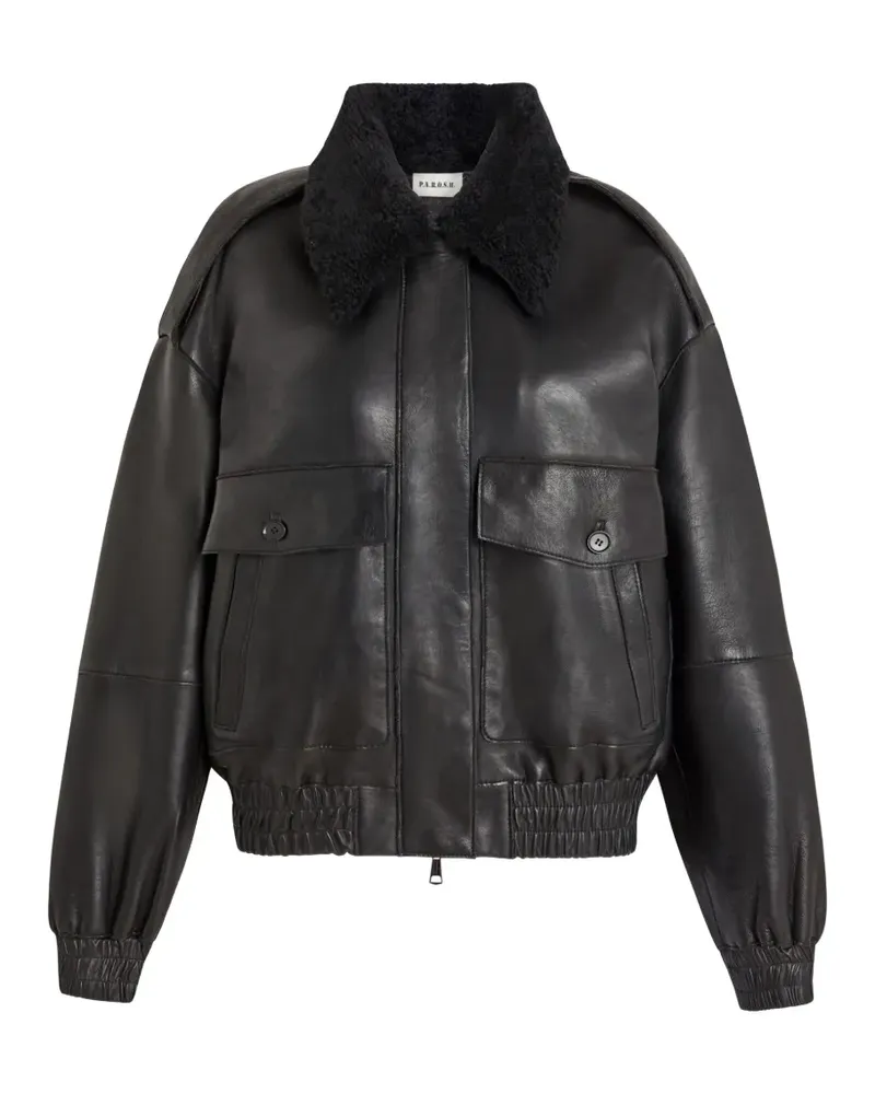 P.A.R.O.S.H. P.A.R.O H. Lederjacke mit Pelzkragen - Schwarz Schwarz