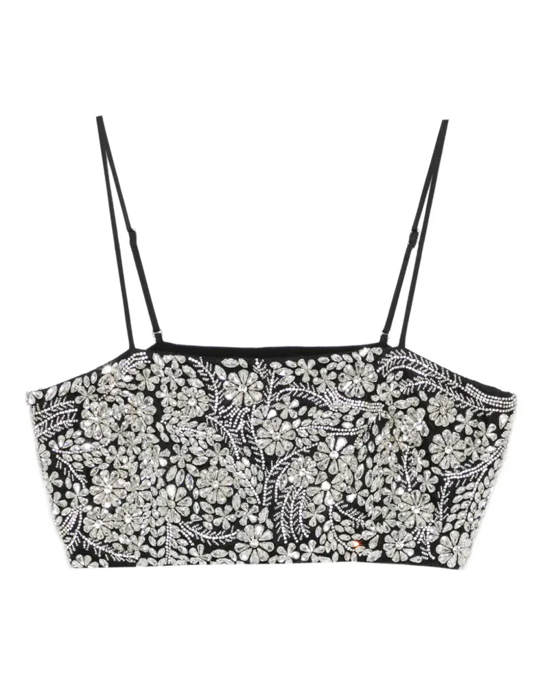 Cinq à Sept crystal-embellished floral-embroidered top - Schwarz Schwarz