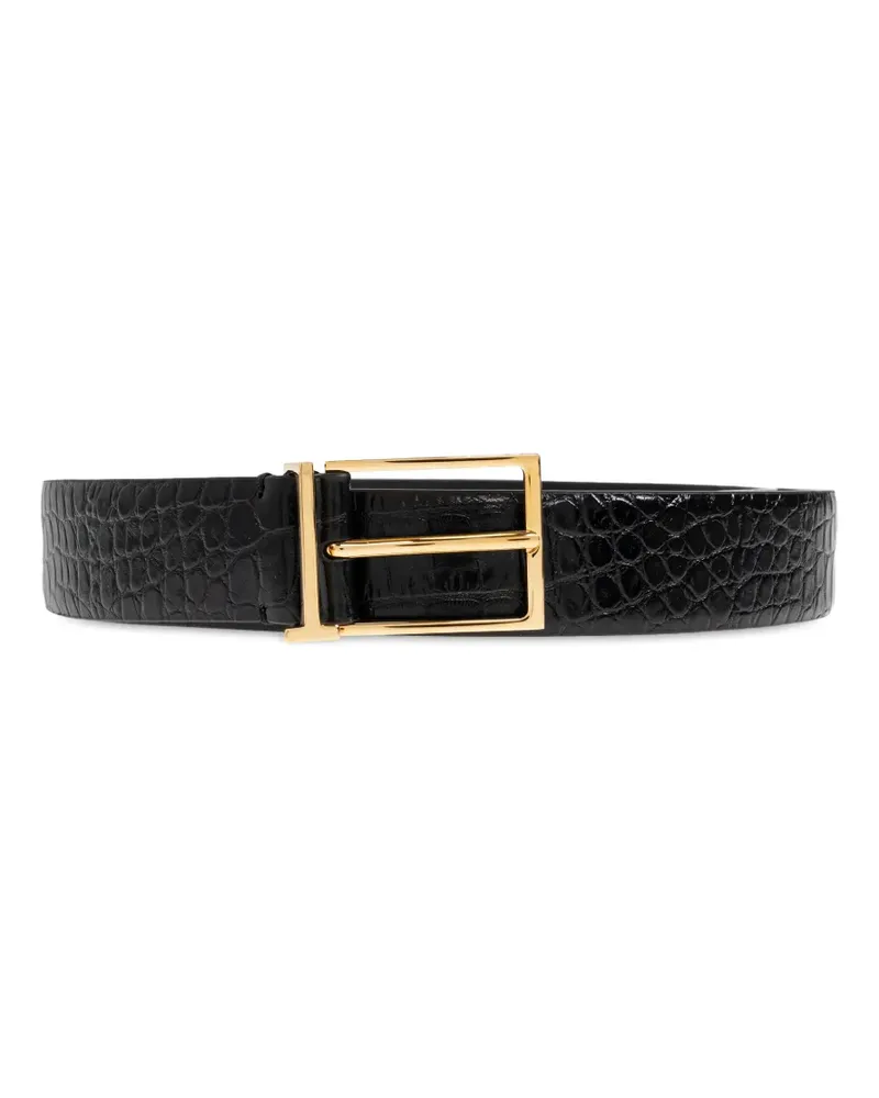 Tom Ford crocodile-effect buckled belt - Schwarz Schwarz