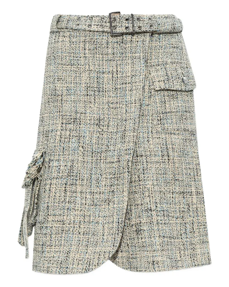 Ganni Tweed-Minirock mit Gürtel - Nude Nude