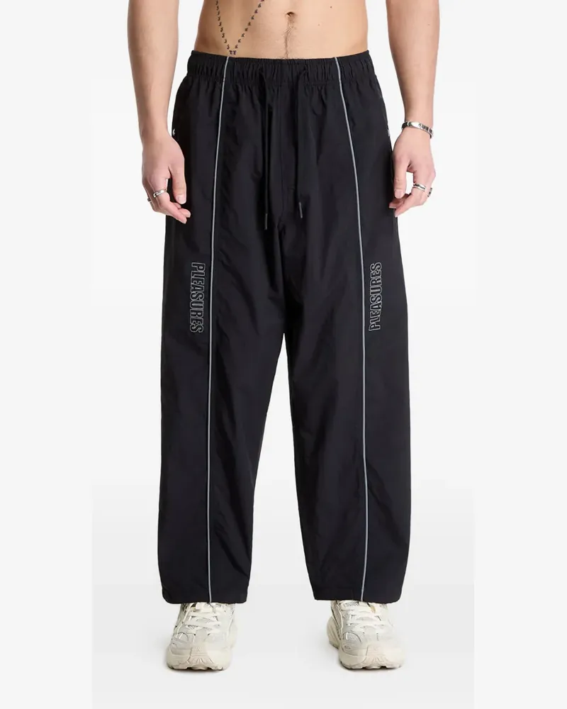 PLEASURES Sound logo-print reflective-piping track pants - Schwarz Schwarz