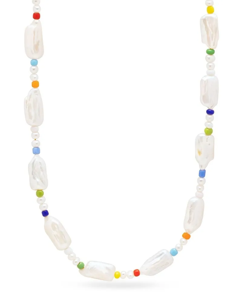 Nialaya Choker mit länglichen Perlen - Weiß Weiß