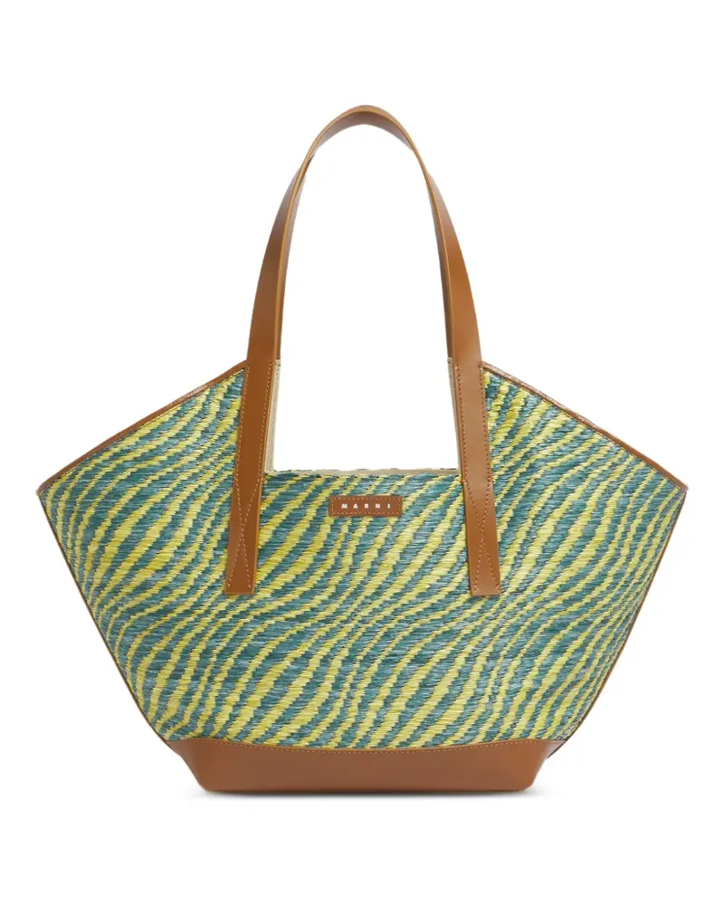 Marni Zweifarbiger Tote Bag mit Raffiabast-Effekt - Blau Blau