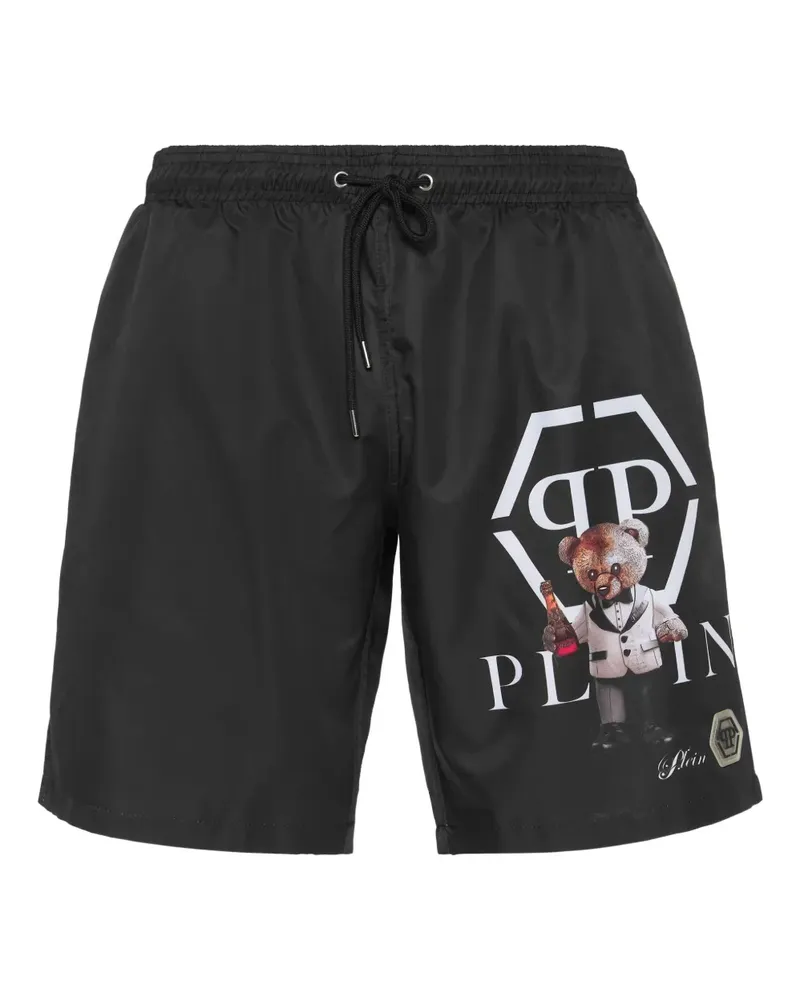 Philipp Plein Badeshorts mit Teddy-Print - Schwarz Schwarz