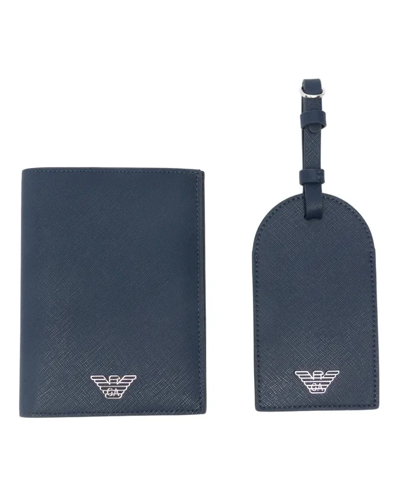 Emporio Armani logo-plaque passport holder (set of two) - Blau Blau