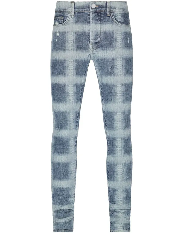 Amiri Karierte Skinny-Jeans mit Logo - Blau Blau
