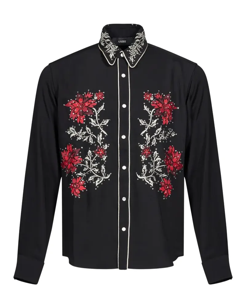 Amiri Westernhemd mit Blumenstickerei - Schwarz Schwarz