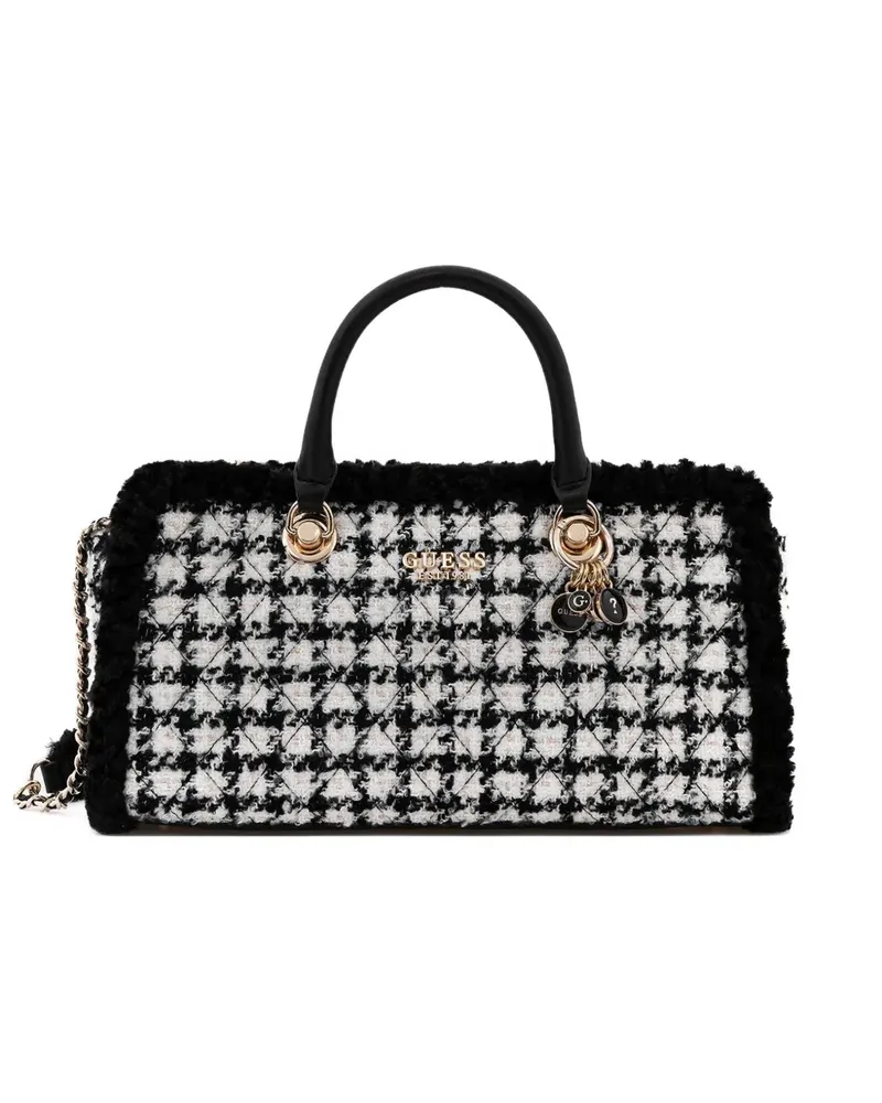 Guess logo-plaque houndstooth tote bag - Weiß Weiß