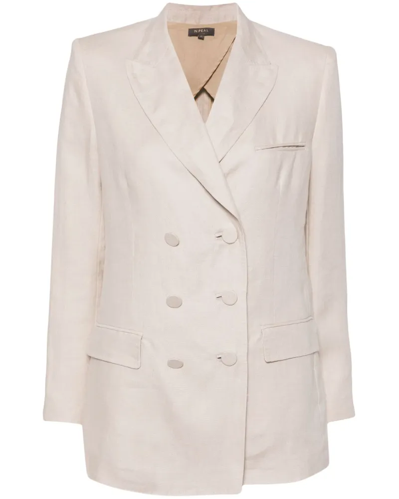 N.Peal Doppelreihiger Ava Blazer aus Leinen - Nude Nude