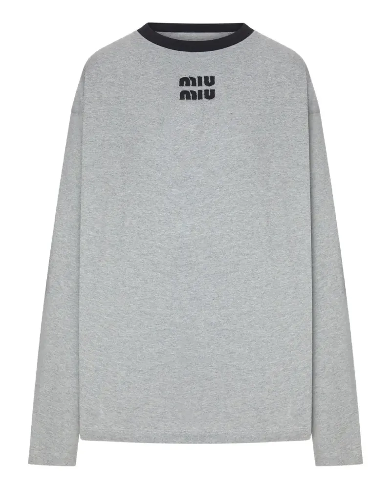 Miu Miu logo-embroidered long-sleeve sweatshirt - Grau Grau