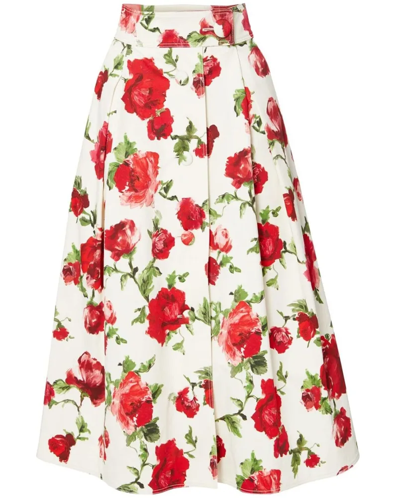 Carolina Herrera New York A-Linien-Rock mit Blumen-Print - Weiß Weiß