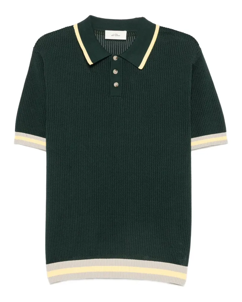 LES DEUX lace-knit striped-trim polo shirt - Grün Grün
