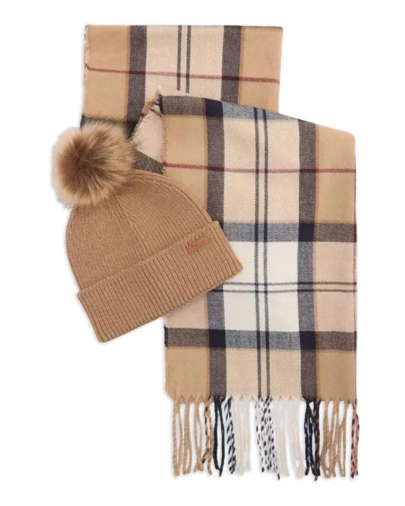 Barbour Kariertes Schal-Set mit Fransen - Braun Braun