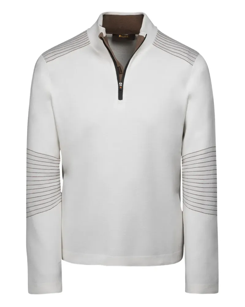 MOORER Sciores Pullover mit kurzem Reißverschluss - Weiß Weiß
