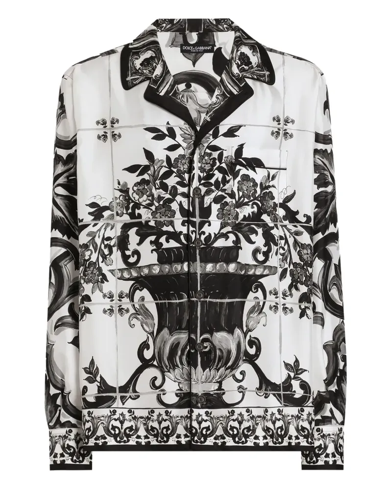 Dolce & Gabbana Seidenhemd mit Majolica-Print - Weiß Weiß
