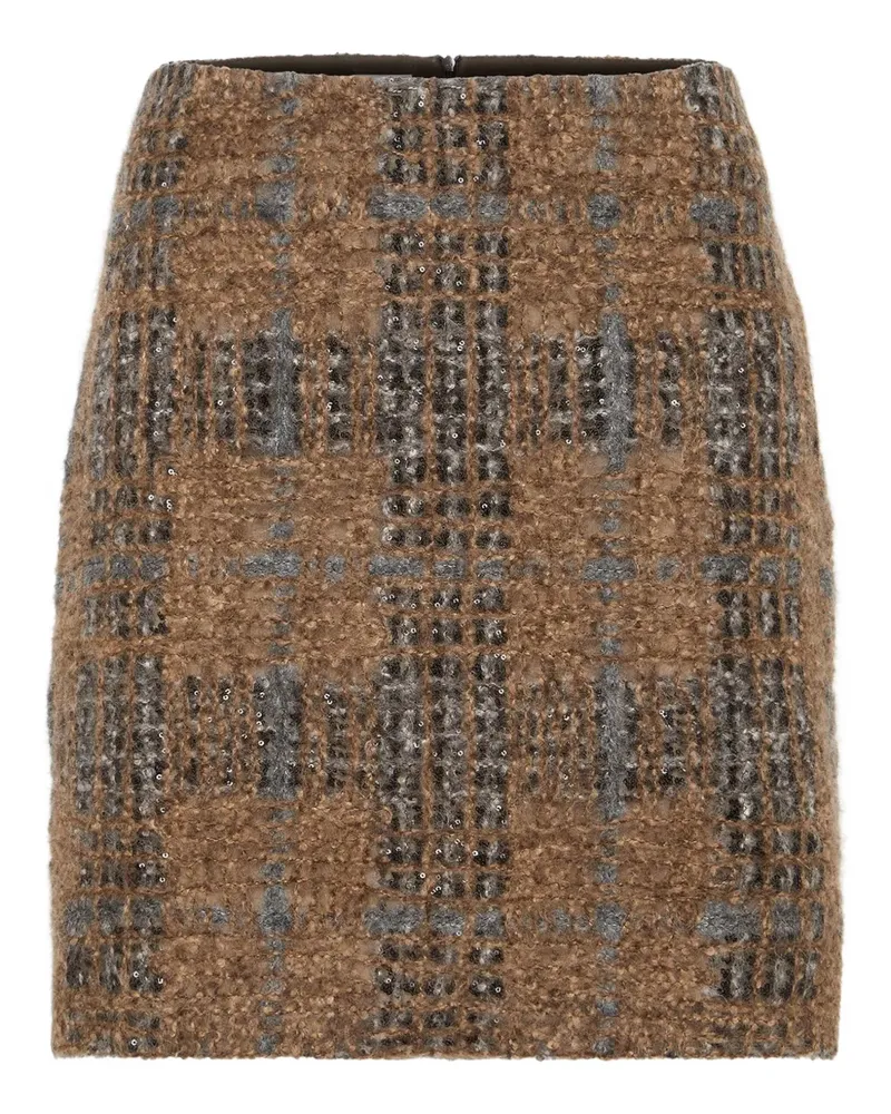 Brunello Cucinelli Karierter Minirock aus Tweed - Braun Braun