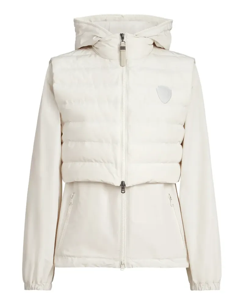 Brunello Cucinelli techno cotton taffeta outerwear jacket with detachable down vest, logo and monili - Nude Nude