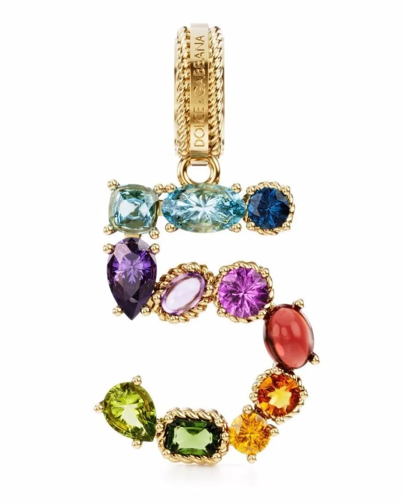 Dolce & Gabbana 18kt Charm 5 Lettering Gelbgoldanhänger mit Schmuckstein Gold