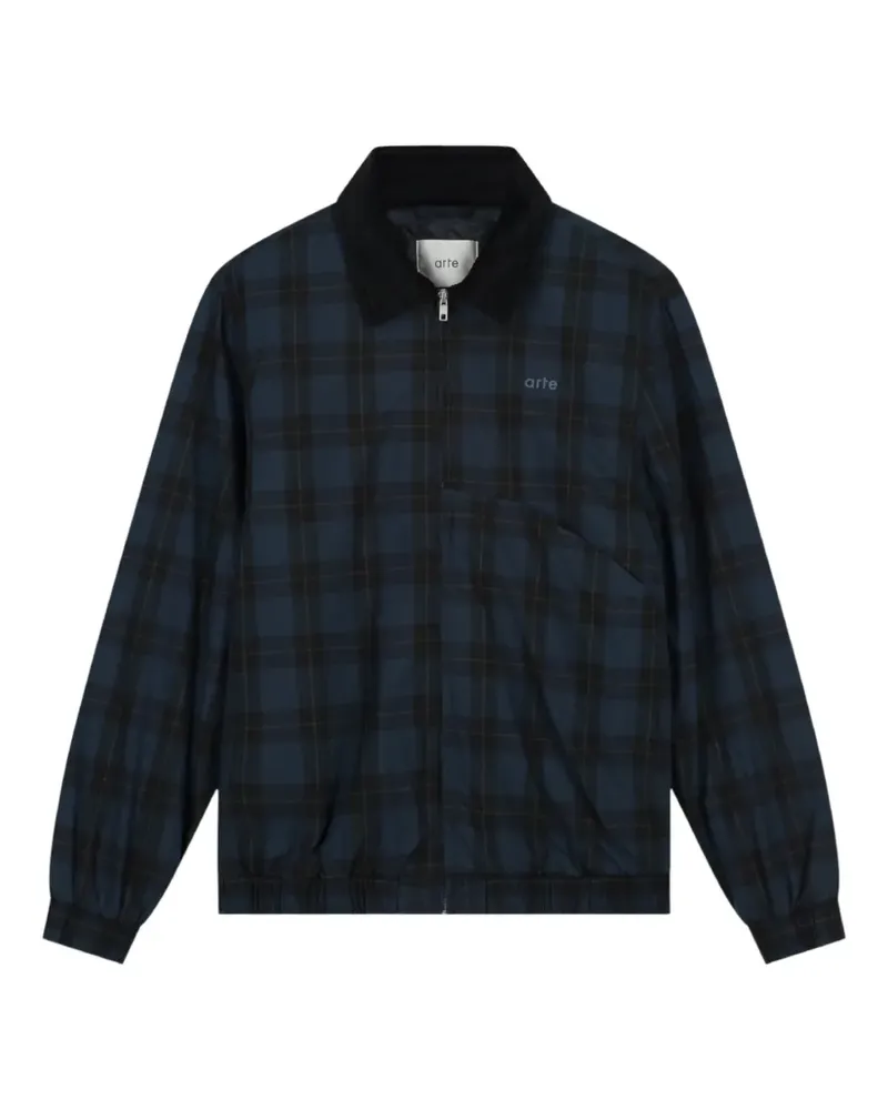Arte Antwerp Karierte Jacke mit Cordkragen - Blau Blau